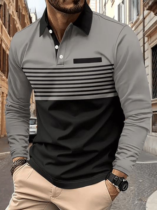 Men's Business Casual Striped Long-Sleeved Polo Shirt