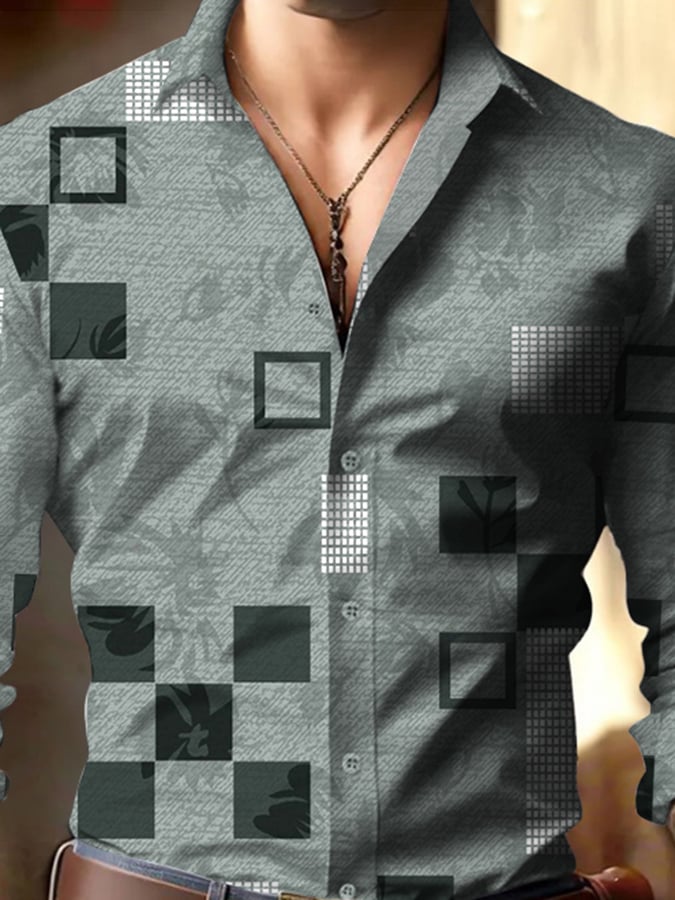 Men's Business Style Geometric Print Shirt