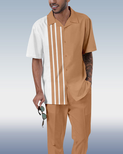 Rianmond Men's Color Block Printed Short Sleeve Shirt Walking Set 3 Colors 371