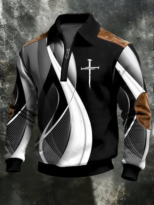 Men's vintage Faith Cross Print Casual Zipper Sweatshirt-Fast Shipping