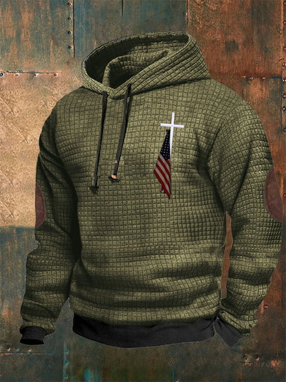 Men's Casual Checkered Faith Print Hooded Sweatshirt