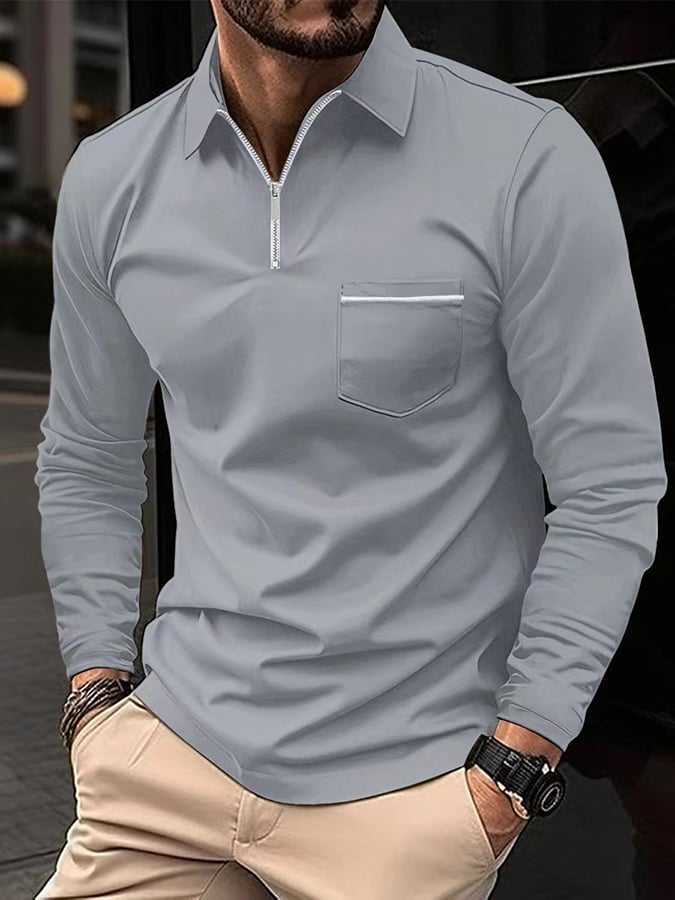 Sports Casual Slim Fit Long Sleeve Half Zip Polo Shirt
