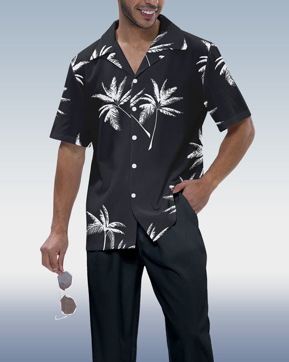 Rianmond Men's Hawaiian Print Short Sleeve Shirt Walking Set 3 Colors 415