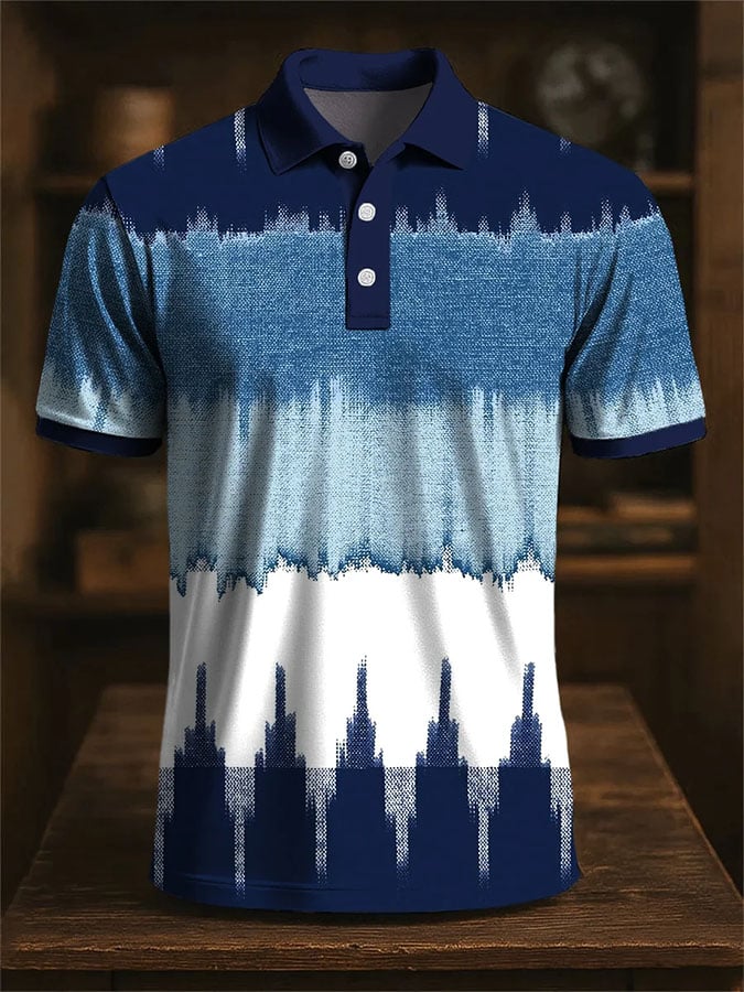 Men'S Casual Color Block Print Polo Shirt Short Sleeve