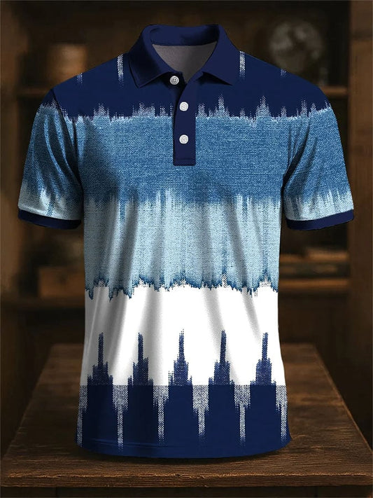 Men'S Casual Color Block Print Polo Shirt Short Sleeve