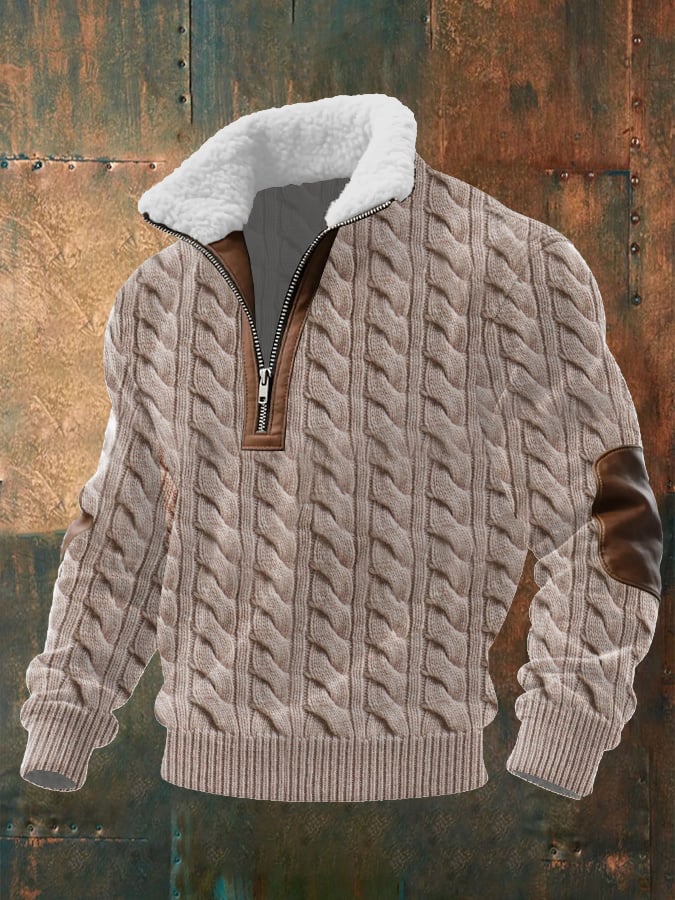 Men's Cable Textured Print Casual Sweatshirt