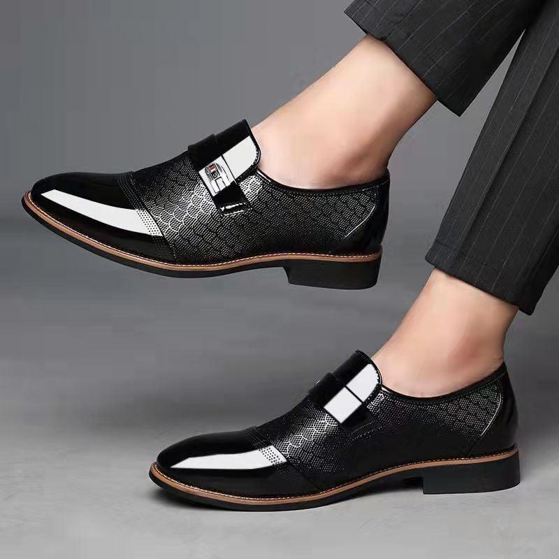 Men's Business Formal Casual Embossed Patchwork Loafers Faux Leather Patant Shoes