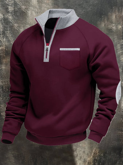 Men's Retro Patchwork Comfortable Color Block Zipper Sweatshirt