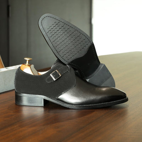 Trendy Color Matching Double Buckle Slip-On British Style Men'S Shoes
