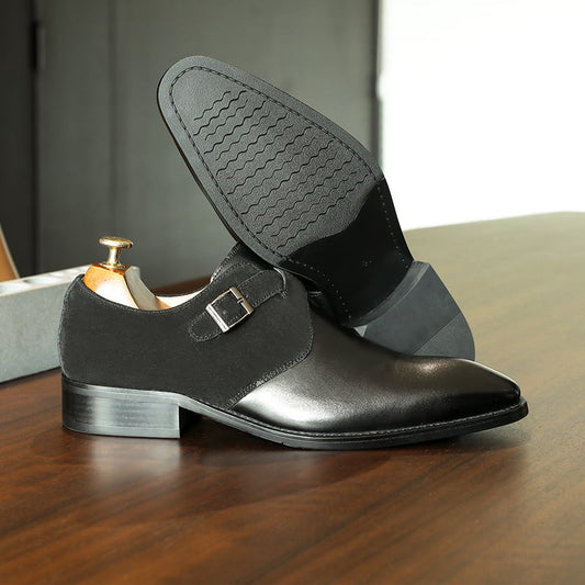 Trendy Color Matching Double Buckle Slip-On British Style Men'S Shoes