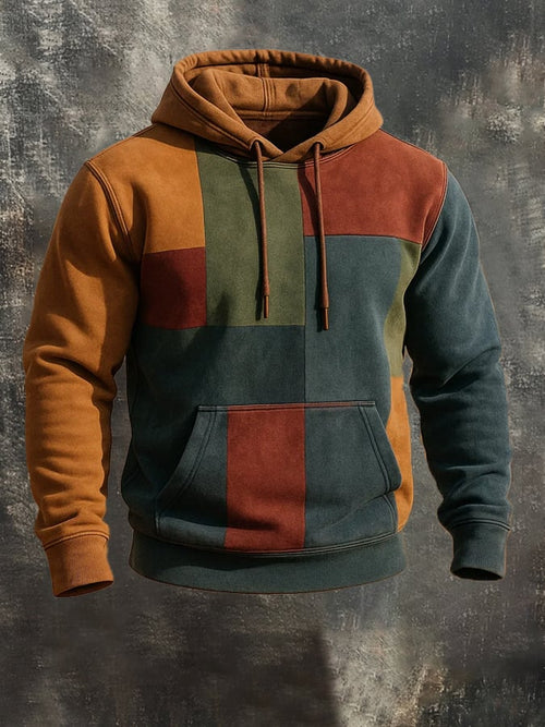 Men's Retro Distressed Color Block Print Casual Long Sleeve Sweatshirt