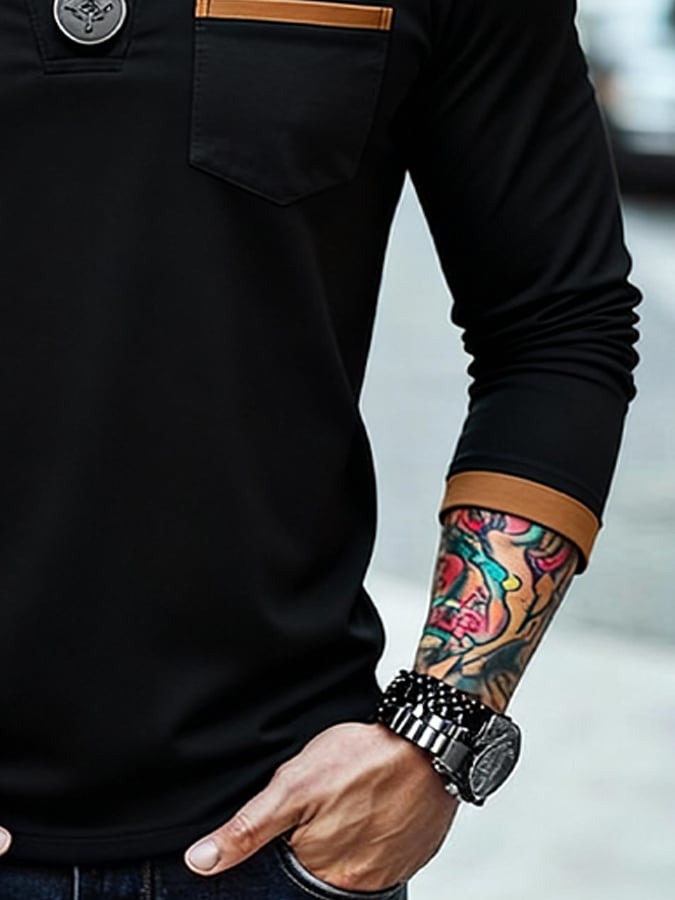 Men's Vintage-Style Basic Patchwork T-Shirt