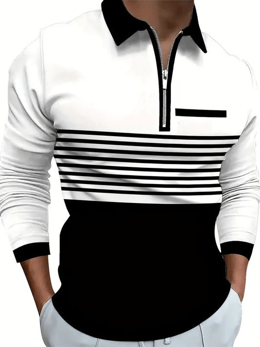 Men's Business Casual Striped Zip-Up Shirt