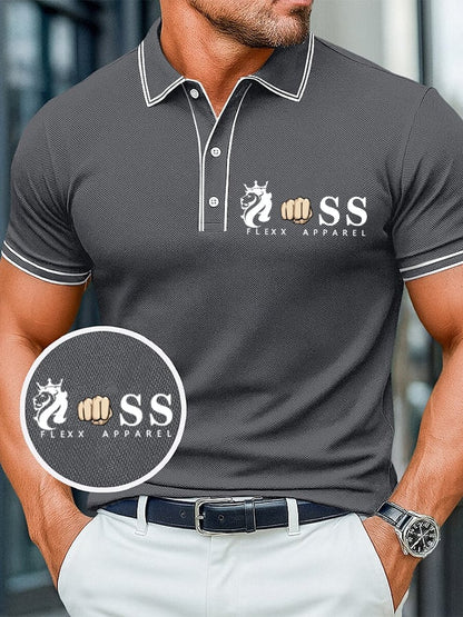 Men's casual, comfortable, and breathable retro letter print polo shirt