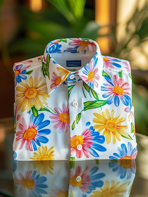 Men's Business Casual Floral Lapel Short Sleeve Shirt