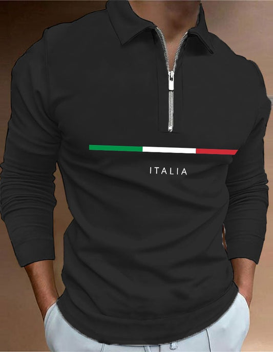 Men's "Italy" printed zip-up polo shirt