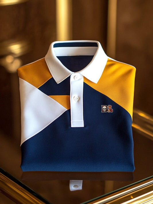 Men's Business Casual Artistic Button Short Sleeve Polo Shirt