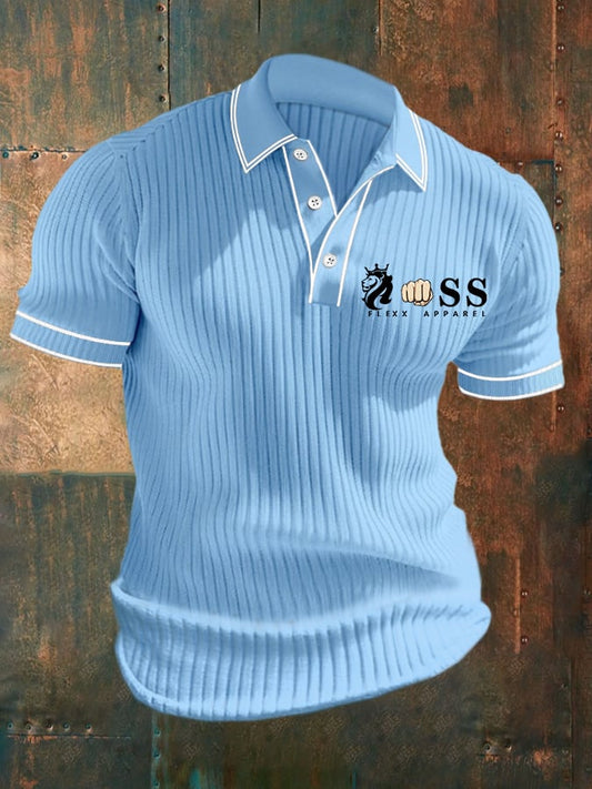 Men's casual geometric jacquard knit polo shirt