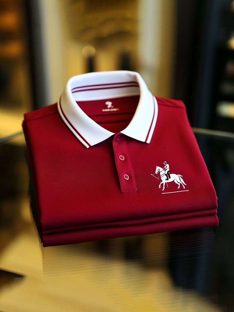 Men's Classic Business Logo Button Short Sleeve Polo Shirt