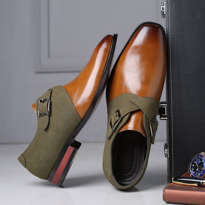 Trendy Color Matching Double Buckle Slip-On British Style Men'S Shoes