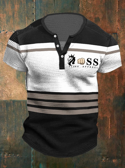 Men's Business Casual Contrast Color Waffle Henley Shirt