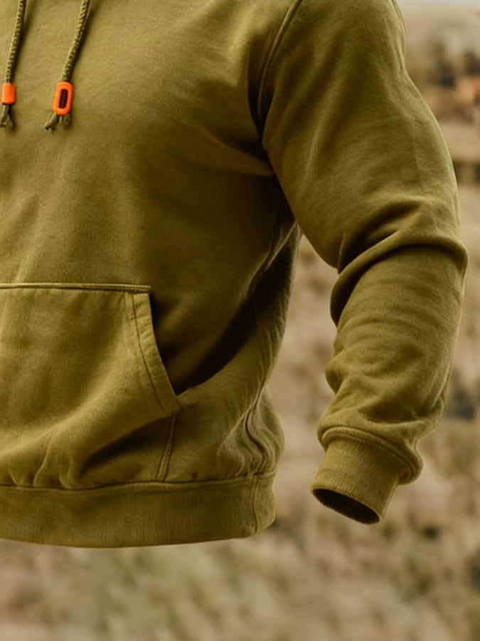 Men'S Retro Classic Basic All-Match Solid Color Hooded Sweatshirt
