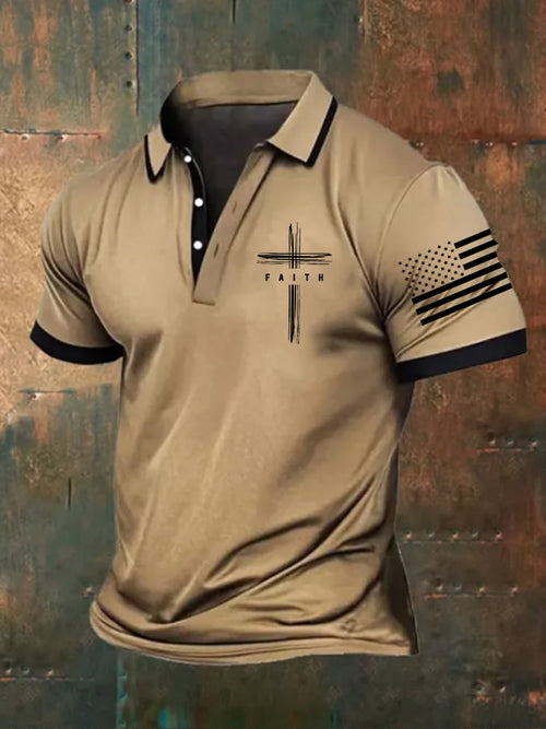 Men's Faith Cross Printed Polo Shirt