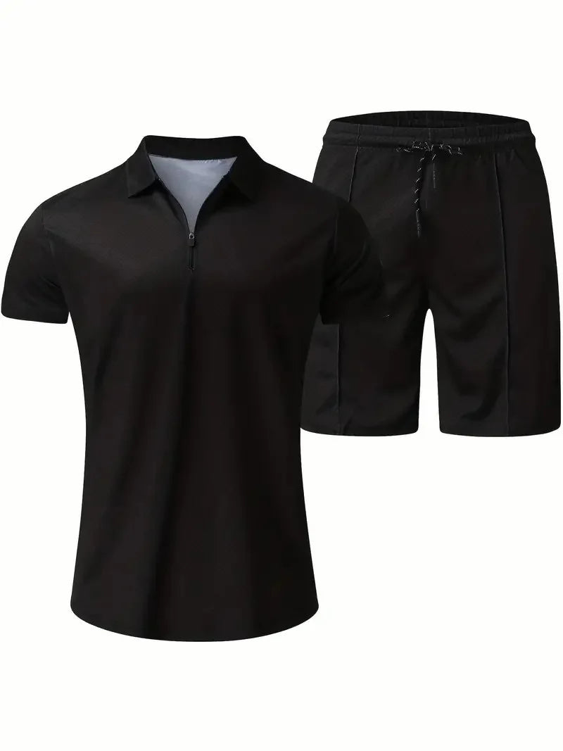 Suitmens Men's Daily Casual Collar Zipper Polo Shirt Set 216