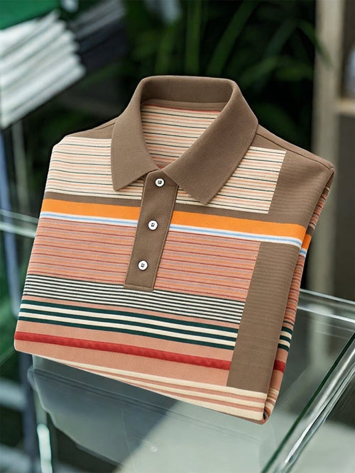 Men's Vintage Business Striped Long Sleeve Polo Shirt