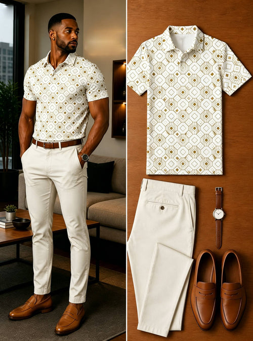 Men's Casual Short Sleeve Polo Shirt And Pants Two-Piece Set