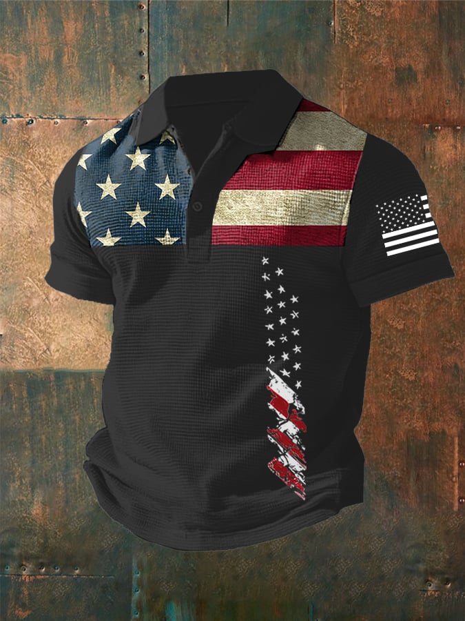 Men's Independence Day Waffle Fabric Short Sleeve Polo Shirt