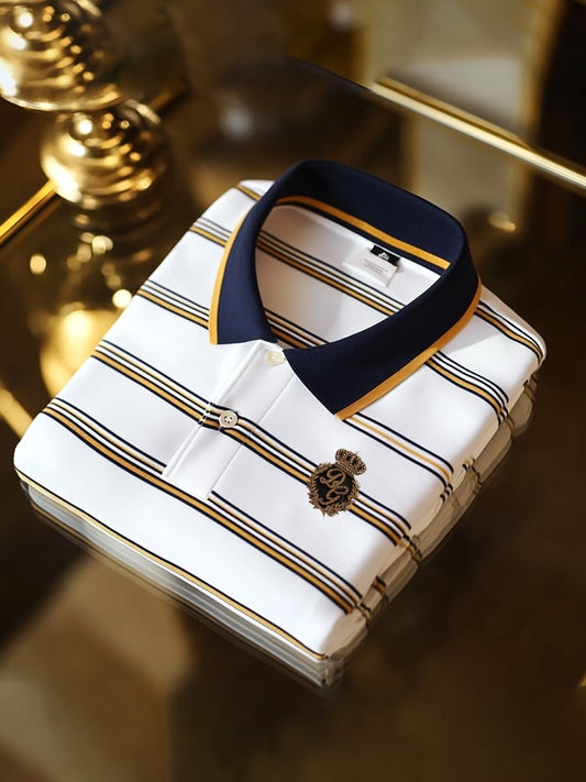 Men's Classic Business Check Logo Button Short Sleeve Polo Shirt