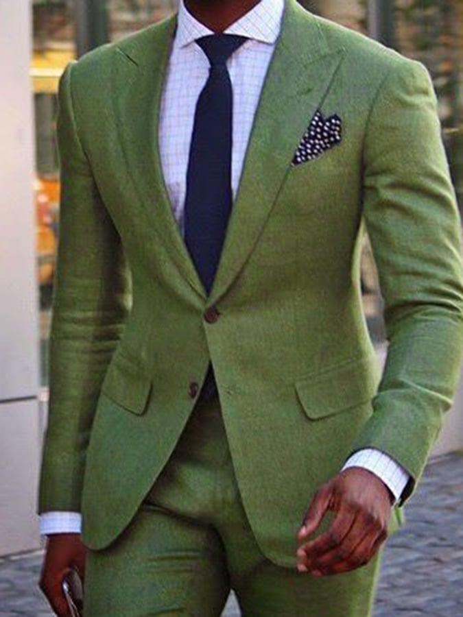 Men's Business Single-Breasted Solid Color Two-Piece Suit
