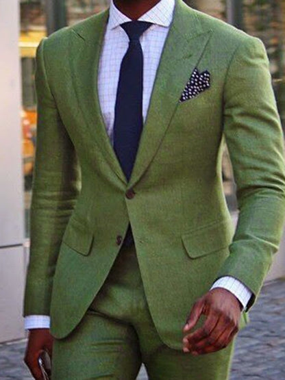 Men's Business Single-Breasted Solid Color Two-Piece Suit