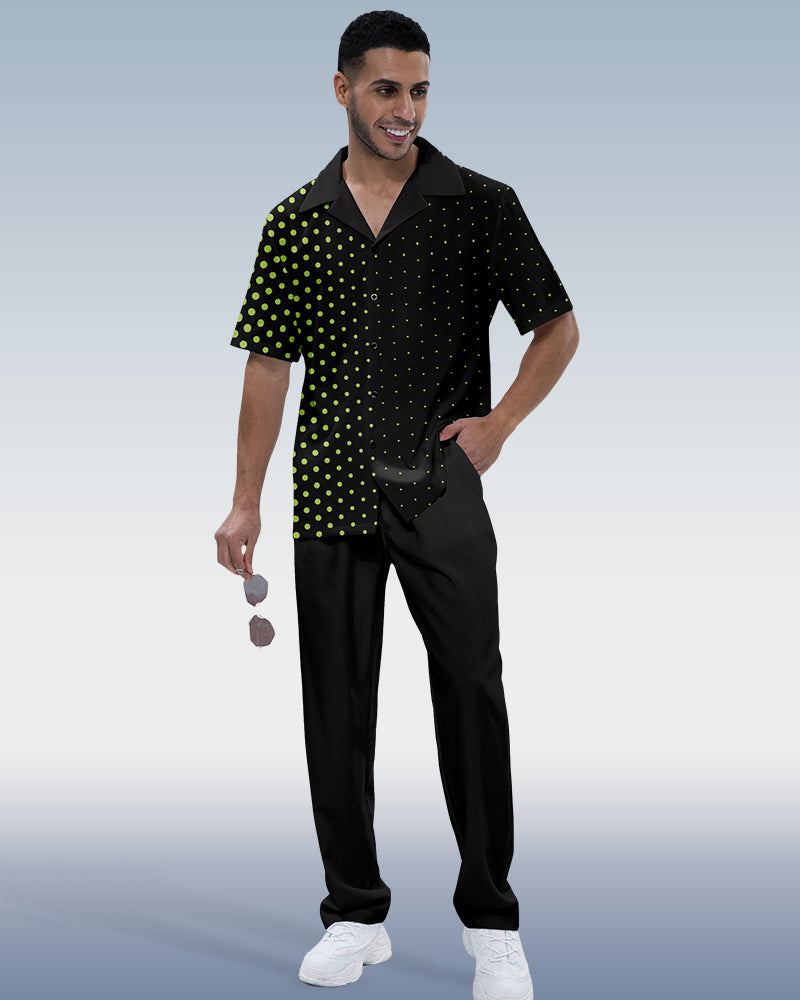 Rianmond Men's Polka Dot Print Short Sleeve Walking Suit 215
