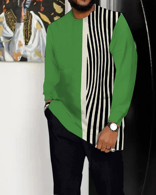 Men's Retro Abstract Art Pattern Walking Suit Long Sleeve Suit