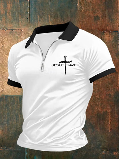 Men'S Jesus Saves Print Polo Shirt