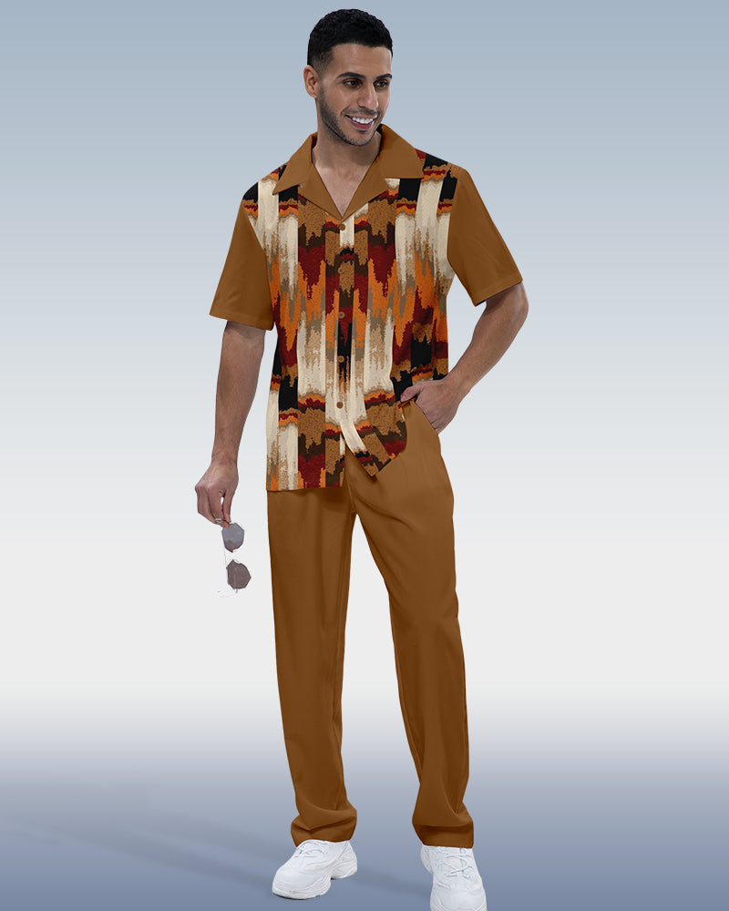 Rianmond Men's Vintage Casual Short Sleeve Shirt Walking Set 561