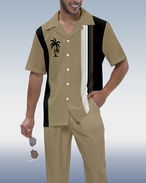 Rianmond Men's Colorblock Coco Print Short Sleeve Walking Suit 517