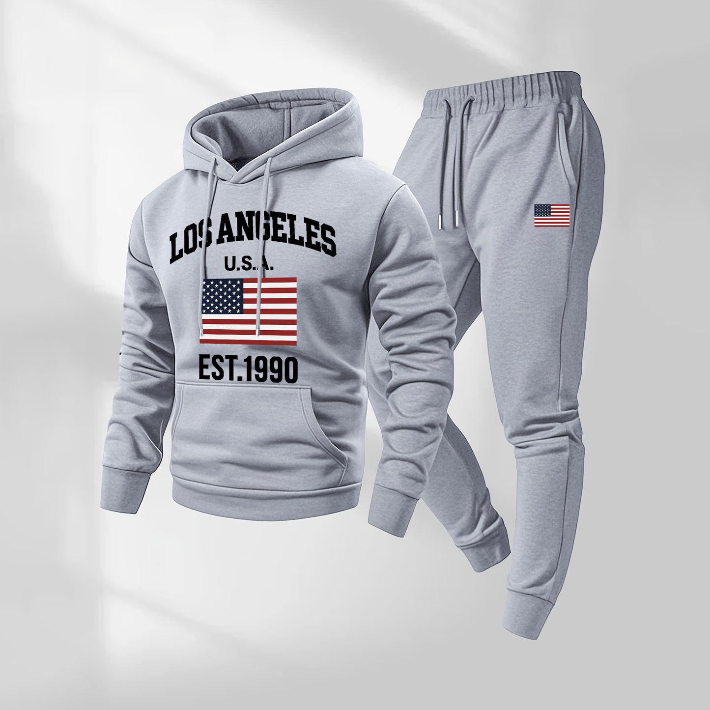 Men's Los Angeles USA Letter  Print Hoodie and Drawstring Sweatpants Set, Menswear, Casual Athletic Long Sleeve Hooded Jacket & Trousers for Fall & Winter, Men's Clothing for Daily Wear, Sportswear Indoor Outdoor, Tracksuit, Athleisure