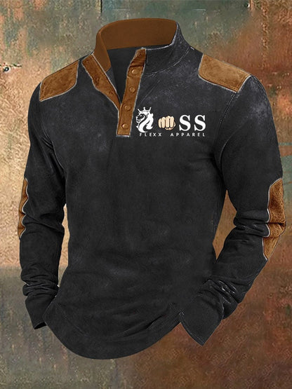 Men's Retro Letter Contrast Color Design Stand Collar Sweatshirt