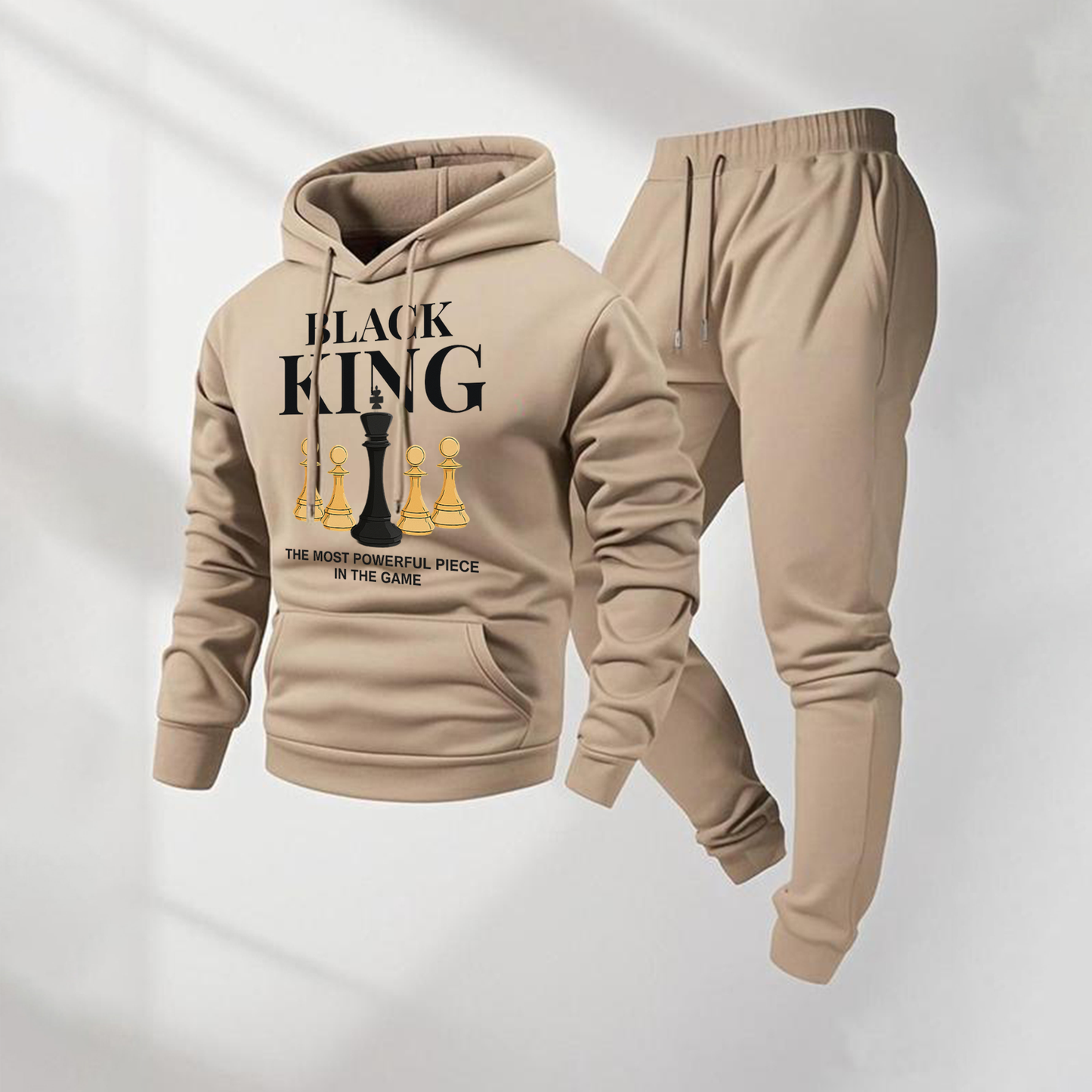 Men's Black King Letter Pattern Print Hoodie and Drawstring Sweatpants Set, Menswear, Casual Athletic Long Sleeve Hooded Jacket & Trousers for Fall & Winter, Men's Clothing for Daily Wear, Sportswear Indoor Outdoor, Tracksuit, Athleisure