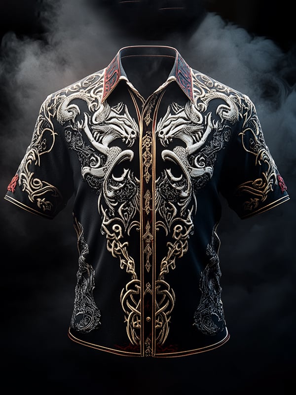 Men's Retro Viking Graphic Short Sleeve Shirt