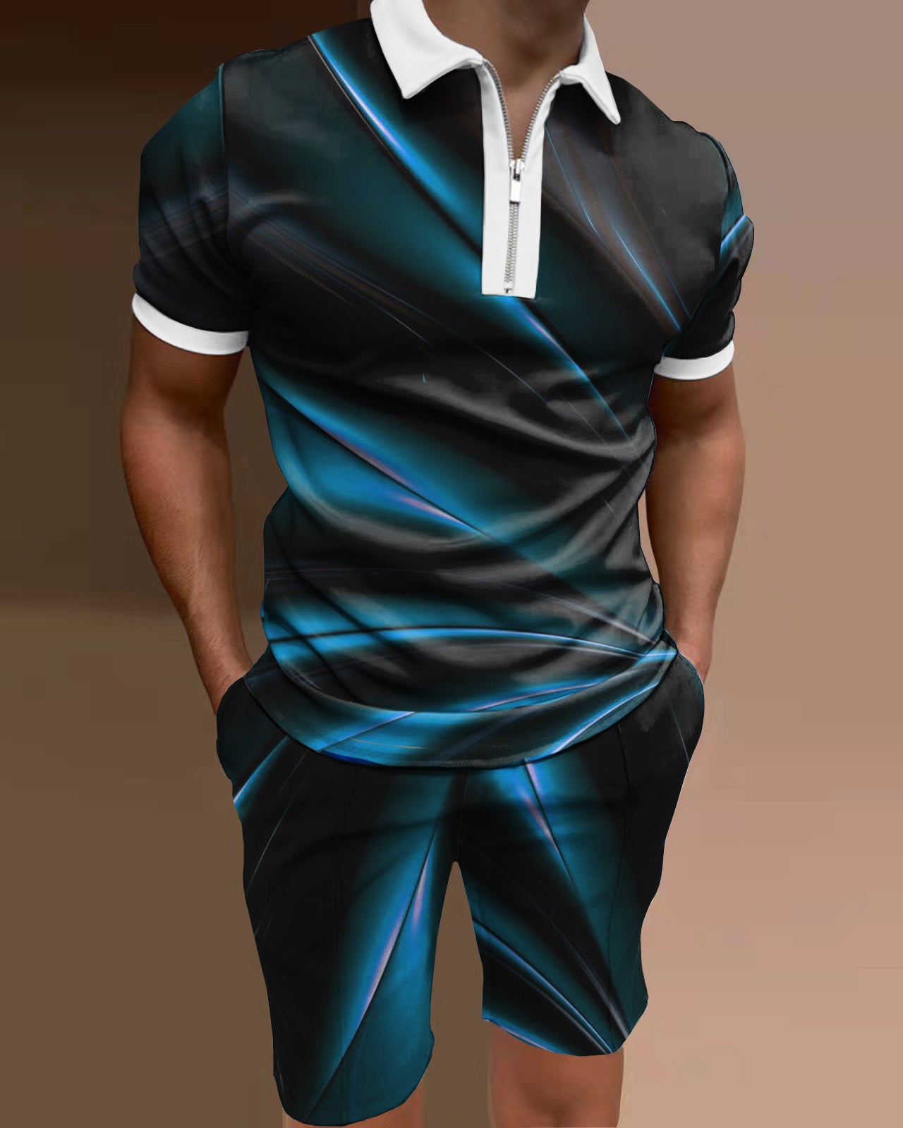 Men's polo shirt gradient print two-piece set
