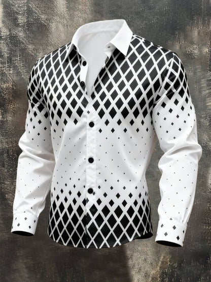 Men'S Vintage Color-Block Printed Long-Sleeved Shirt