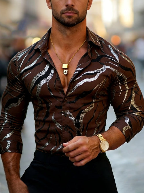 Men's Luxury Business Striped Print Long-Sleeve Shirt