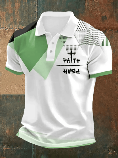 Men's Retro Faith “Faith Over Fear�? Casual Printed Polo Shirt