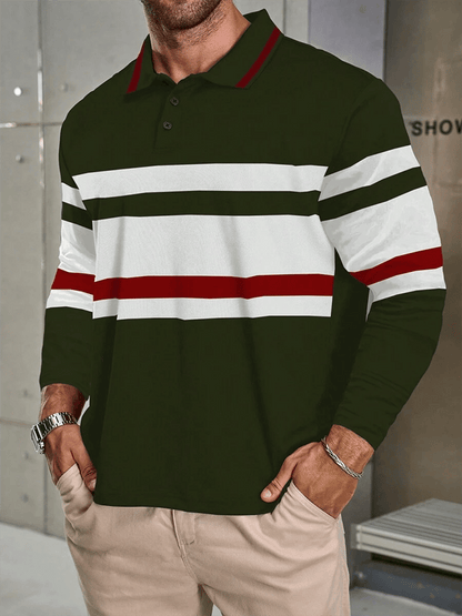 Men's Striped Business Casual Long Sleeve Polo Shirt