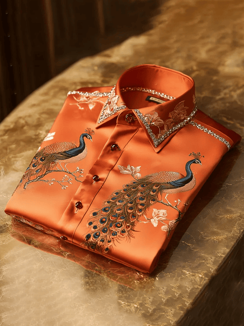 Men's Satin Luxe Print Short Sleeve Button Shirt