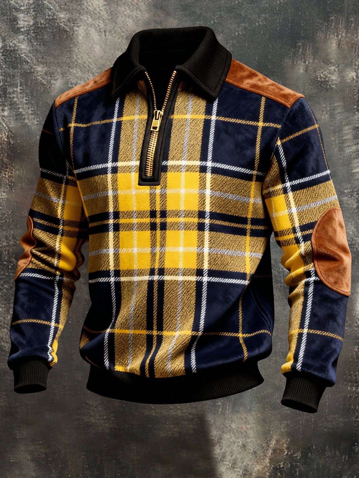 Men's Retro Color Block Print Color-Blocked Zip-Up Sweatshirt